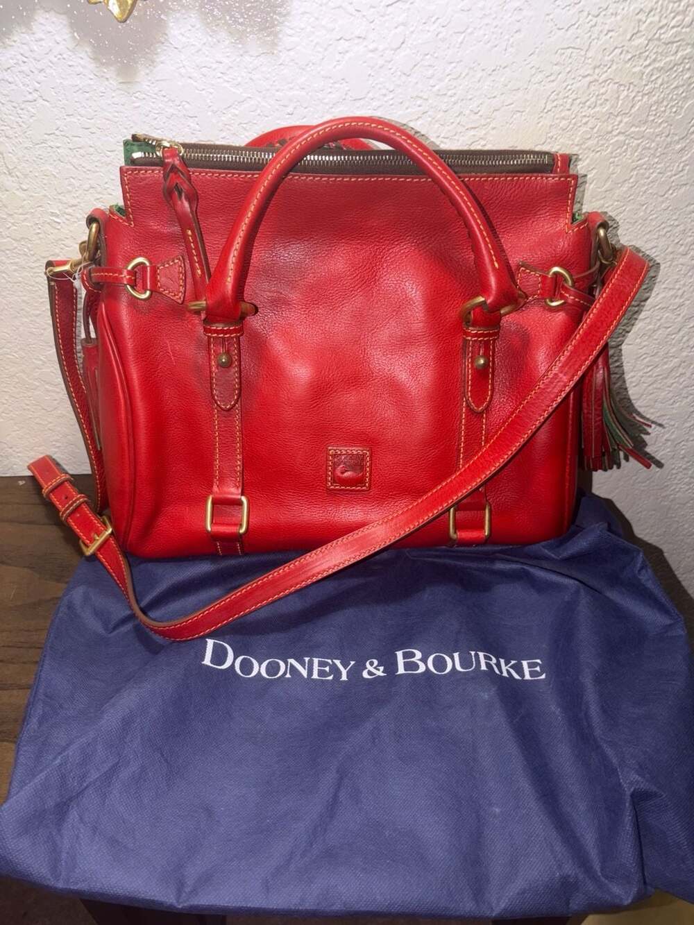 Dooney & Bourke Florentine Red Leather Satchel Tote Bag